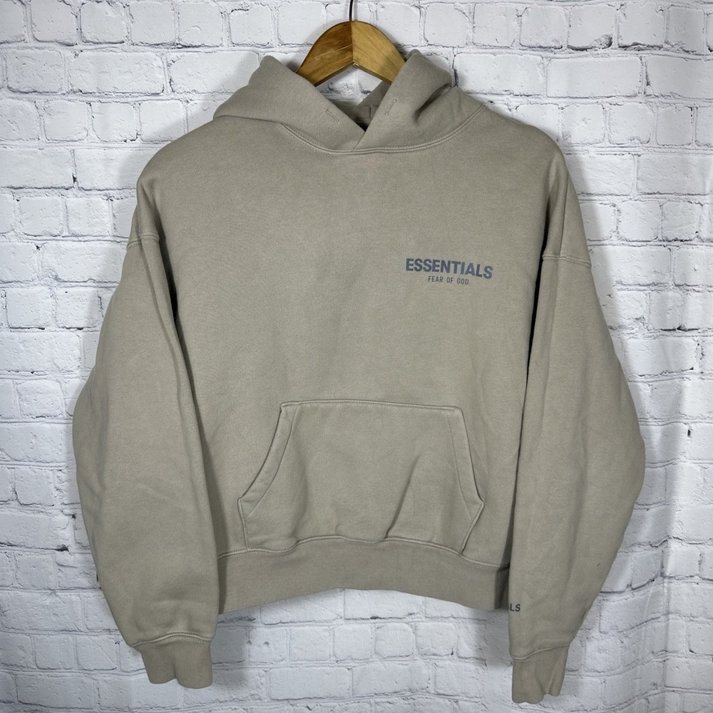 Fear of God Essentials Hoodie Womens Large L Beige Oversized Cropped Pullover